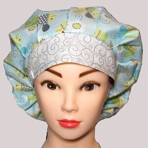 New Bouffant Scrub Cap Baby Bees, Handmade - Gray Scrolls